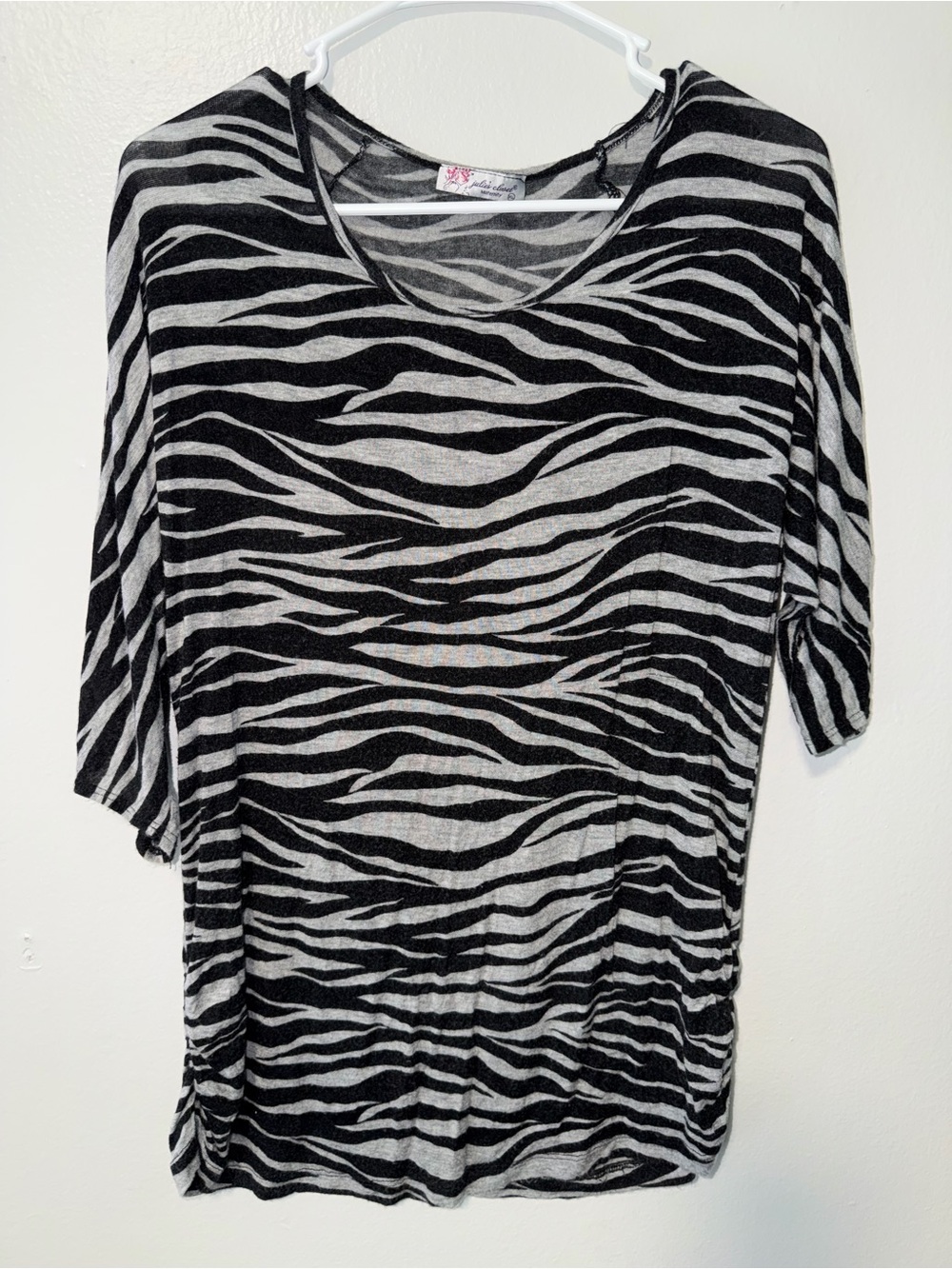 julie's closet Black & Gray Zebra Scoop Neck Short Sleeve Top